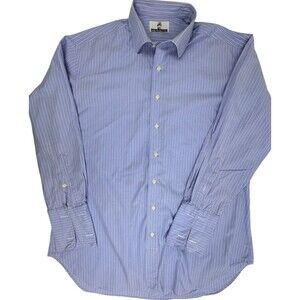 Miller Brothers Ltd Shirt Blue Stripe Custom XL Double French Cuff MONOGRAM